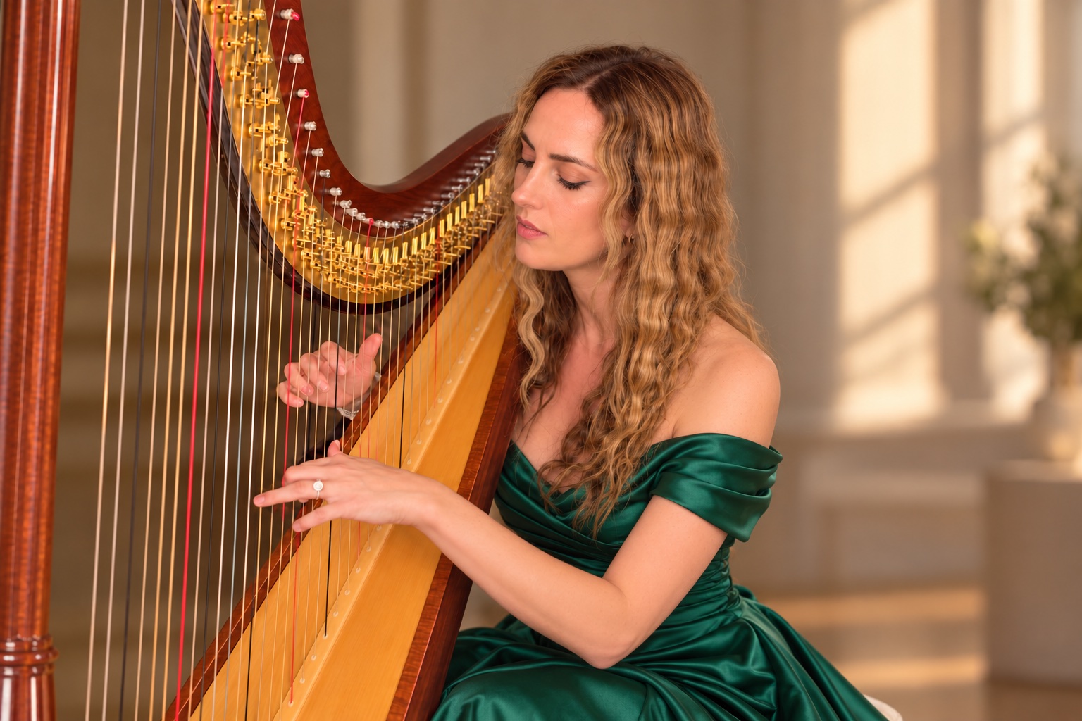 Elli King playing the harp
